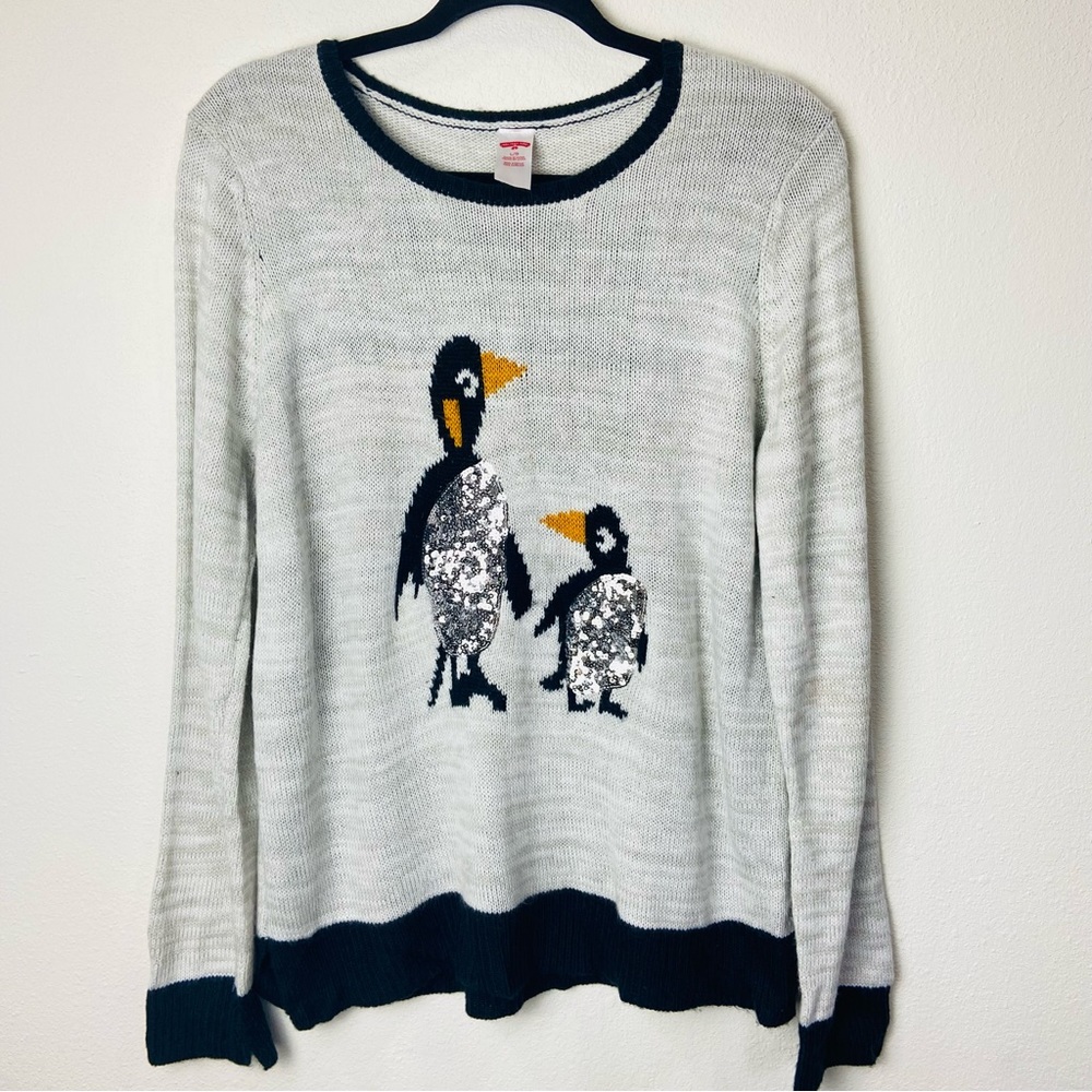 Holiday Time‎ Womens L Penguin Embellished Holiday Sweater